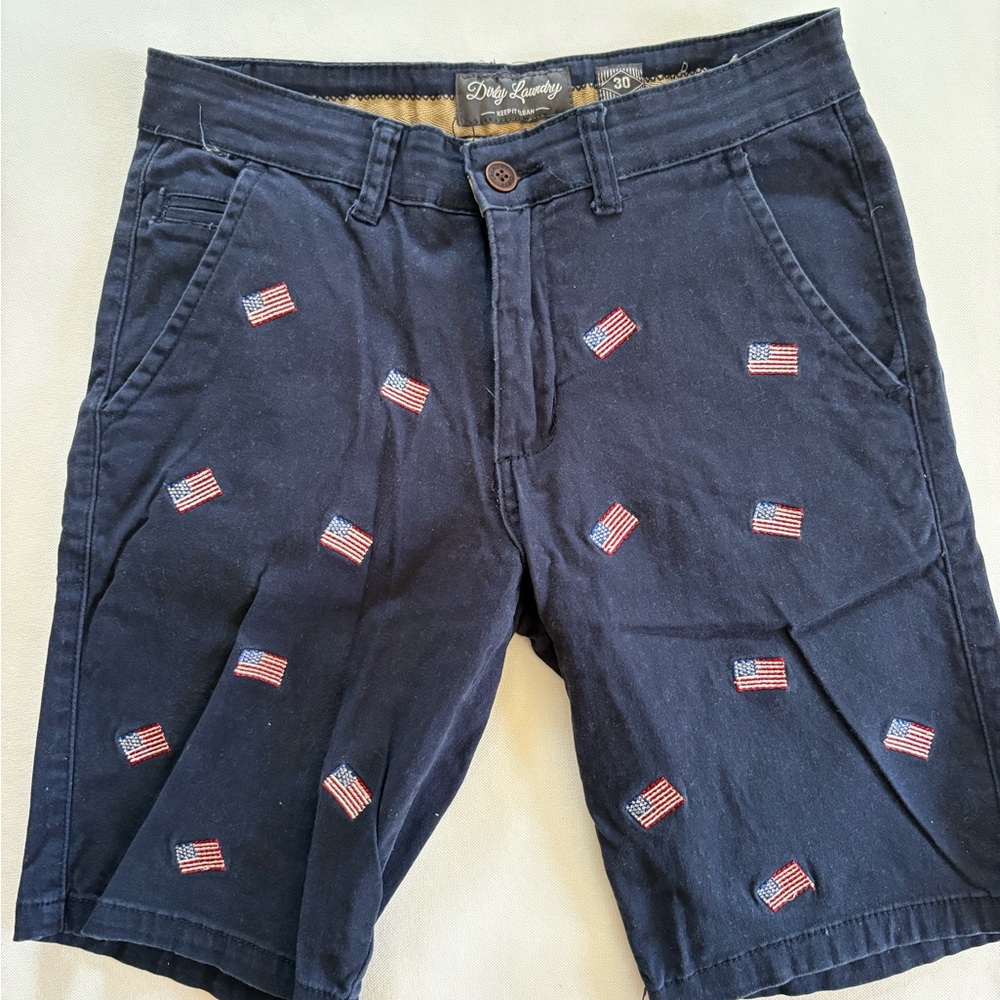 Dirty Laundry Navy Blue Flag Embroidered Men's Shorts